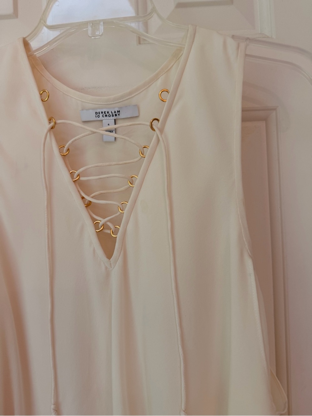Derek Lam IO Crosby layered silk camisole, lace up V-neck, gold detail, Sz 4 - Picture 5 of 14